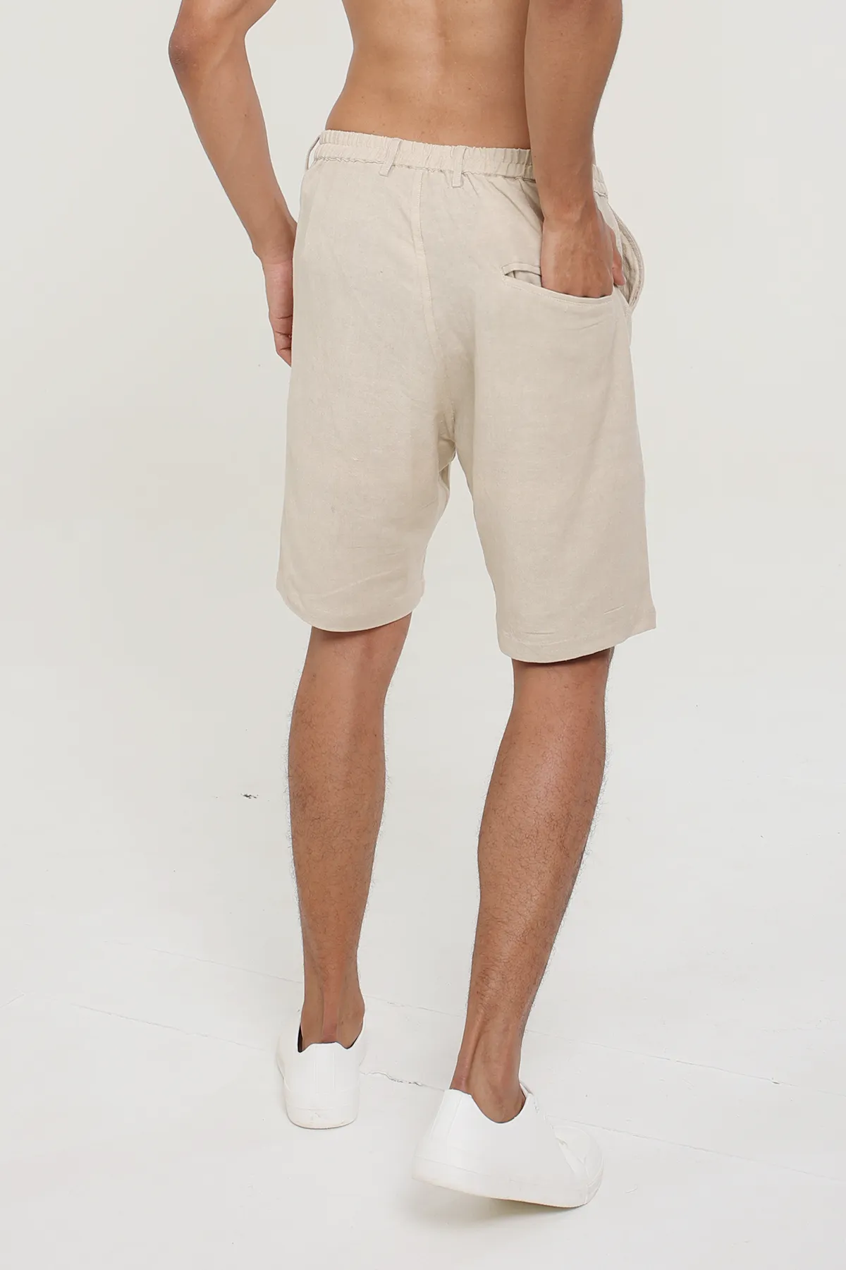 Khaki Linen Cotton plain shorts | stylematters