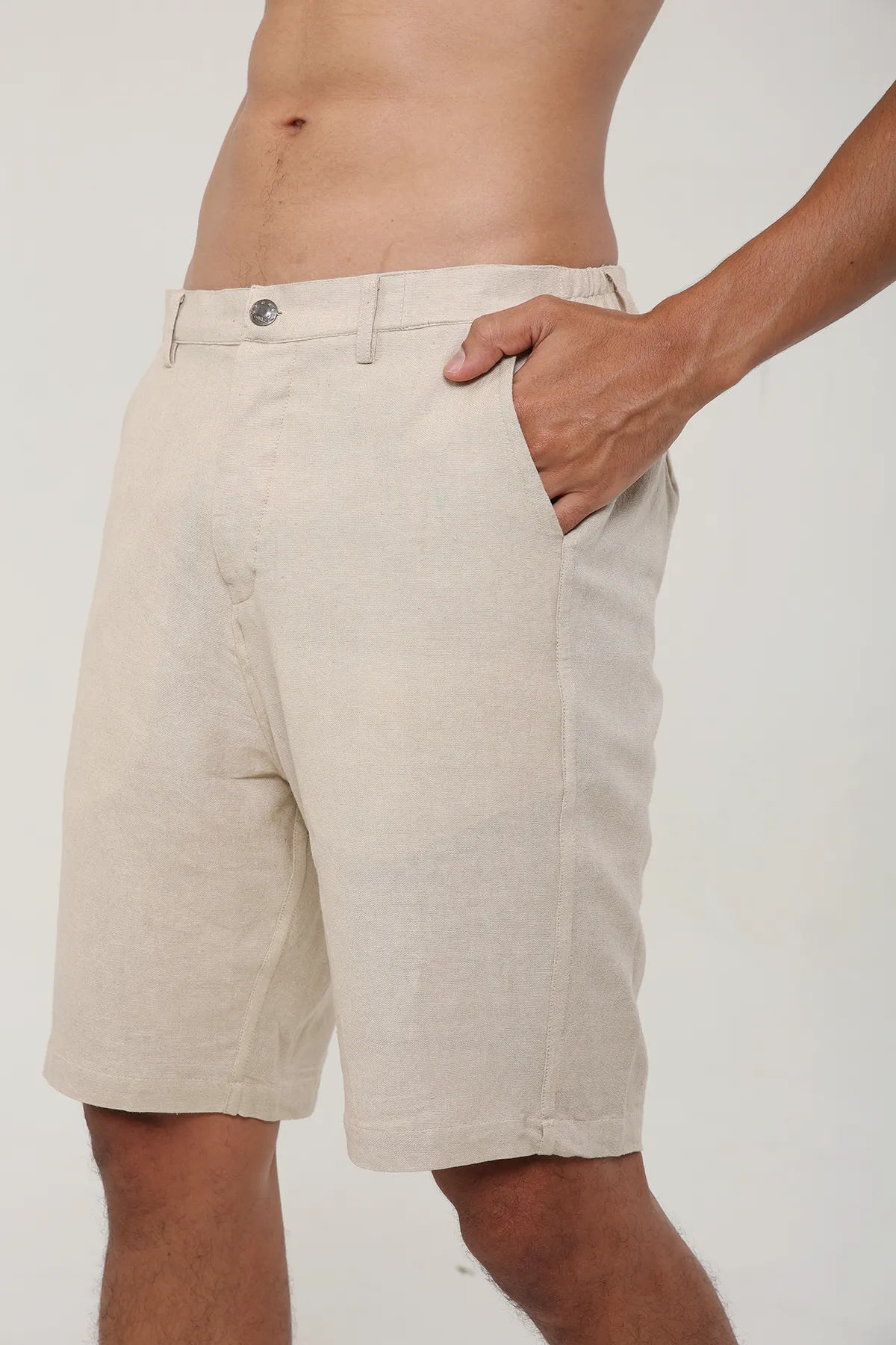 Khaki Linen Cotton plain shorts | stylematters