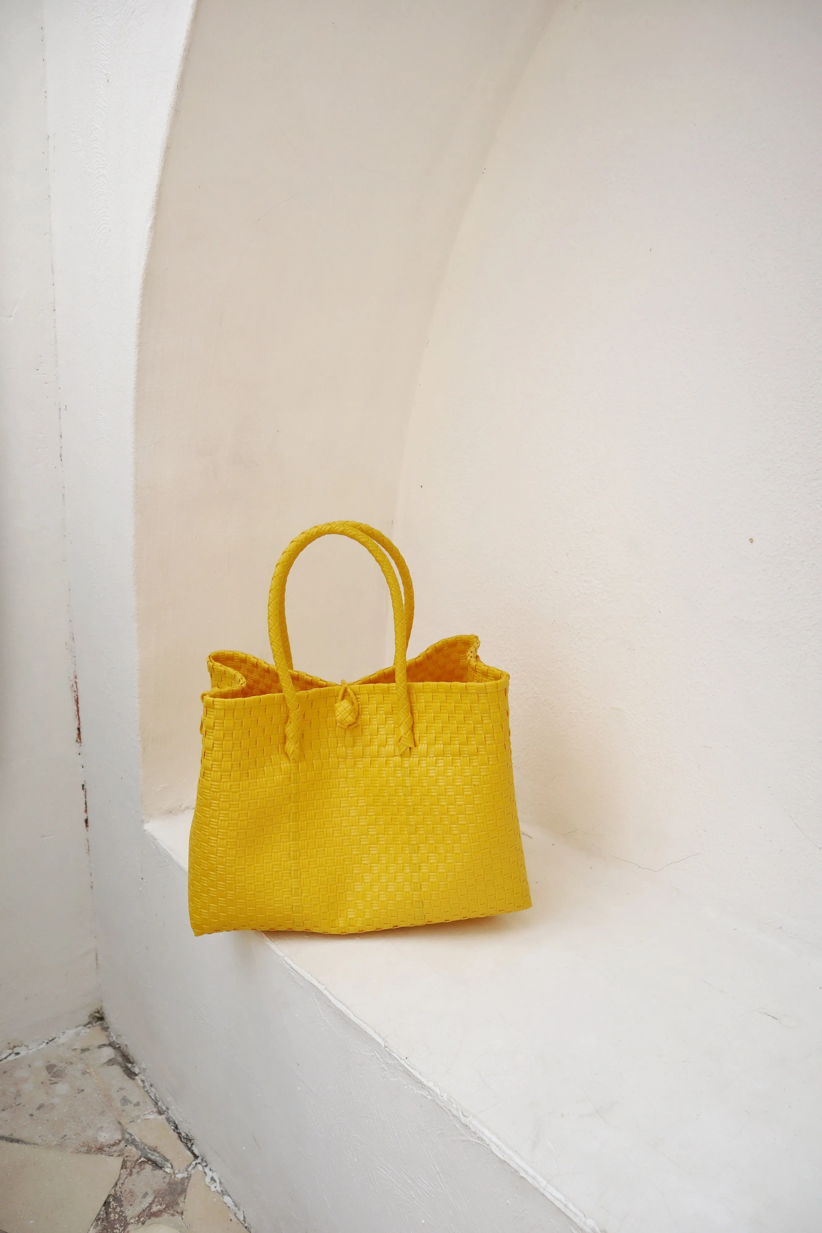 Lola Recycled Plastic Woven Tote Large - Yellow