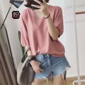 Long Sleeved Casual Korean Knitted V-Neck Loose Women Sweater