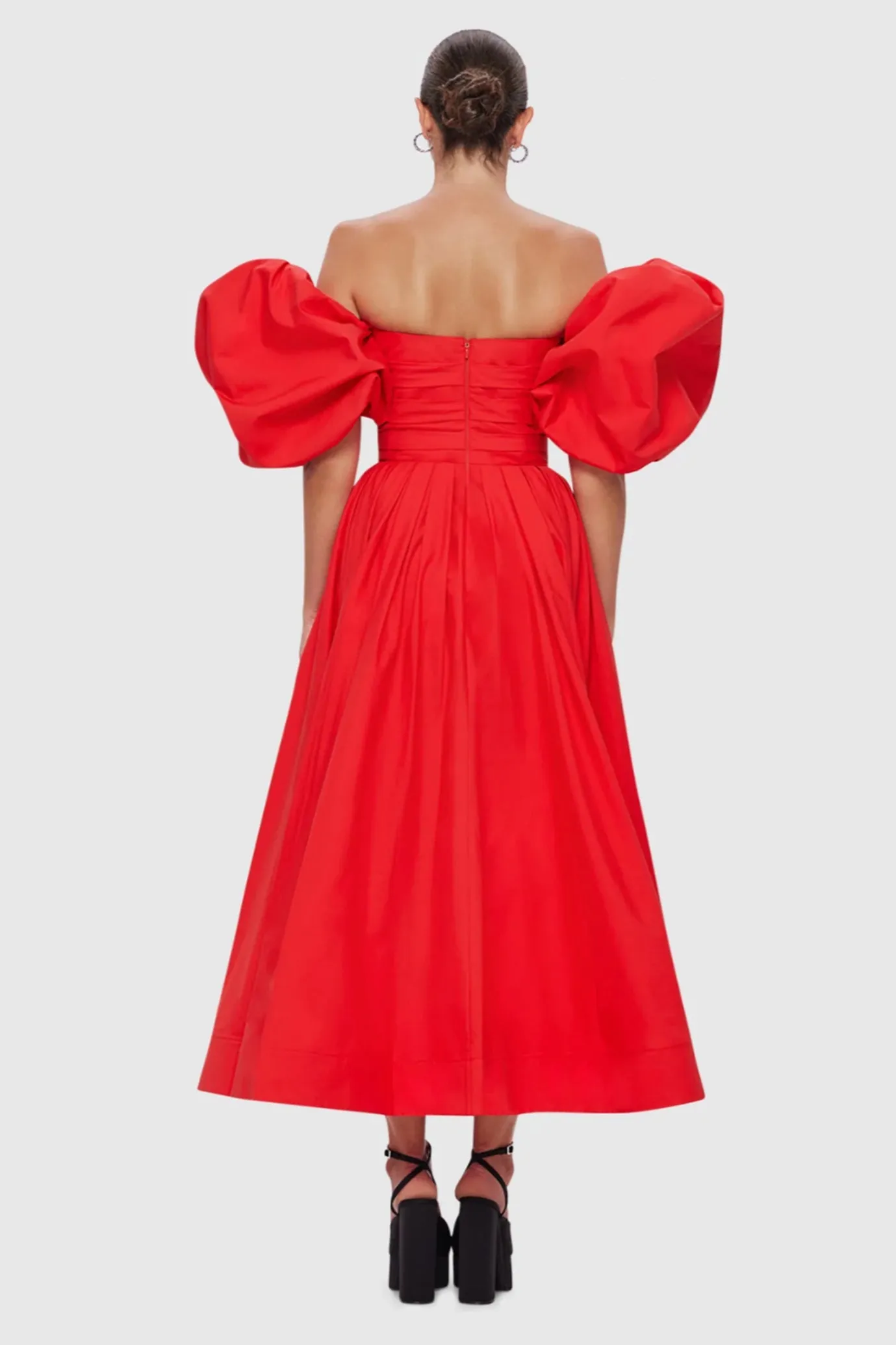 Matilda Puff Sleeve Midi Dress Scarlet by Leo Lin