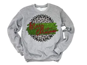 Merry Christmas Sparkle Leopard Crewneck