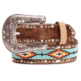 MF Western Ariat Girls Hair On Beaded Leather Belts Tan Style A1302602