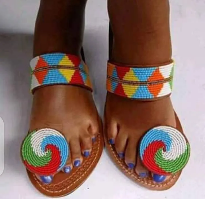 Multicolored handmade beaded leather maasai masai masaai ladies slipper sandals with free shipping