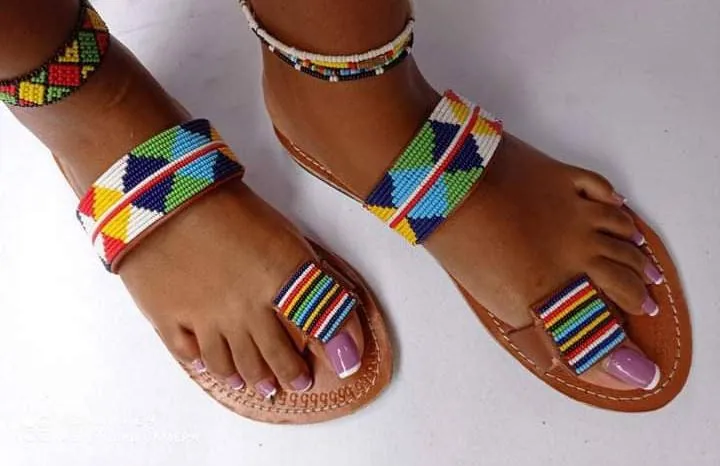 Multiple colors beaded handmade masaai maasai masai leather ladies slipperssandals with free shipping world wide