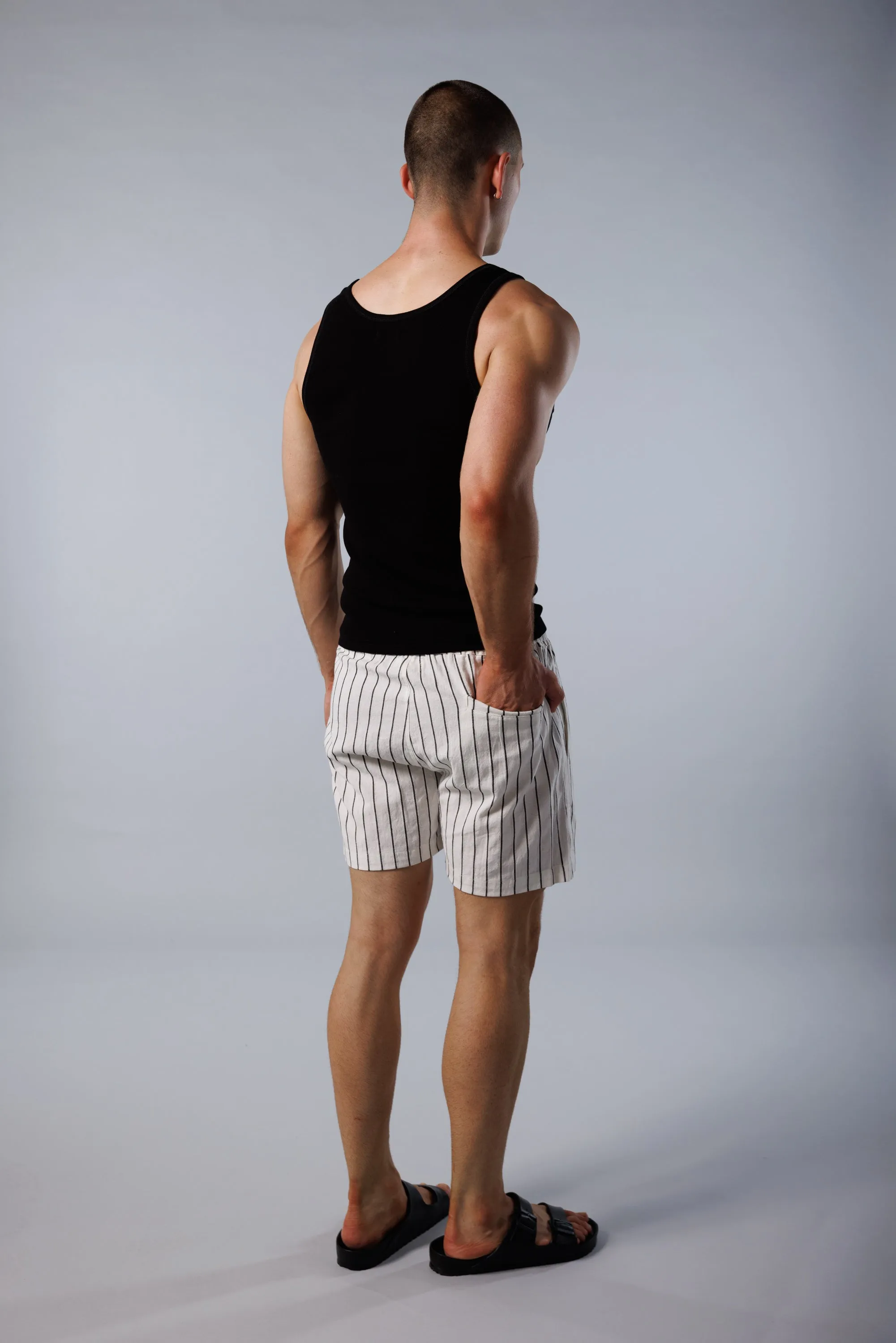 Noosa Linen Shorts - Black Stripe