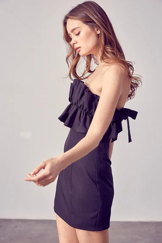 Omni Open Shoulder Ruffle Dress