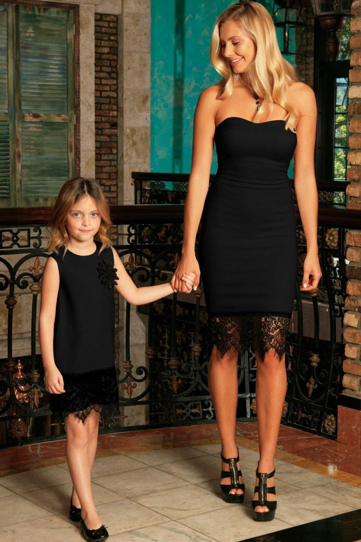 Onyx Black Stretchy Sleeveless Fancy Mother Daughter Dresses