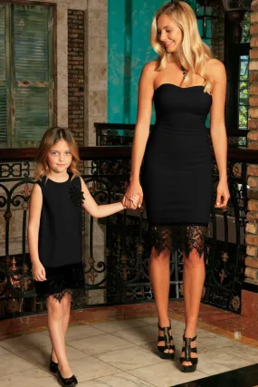 Onyx Black Stretchy Sleeveless Fancy Mother Daughter Dresses