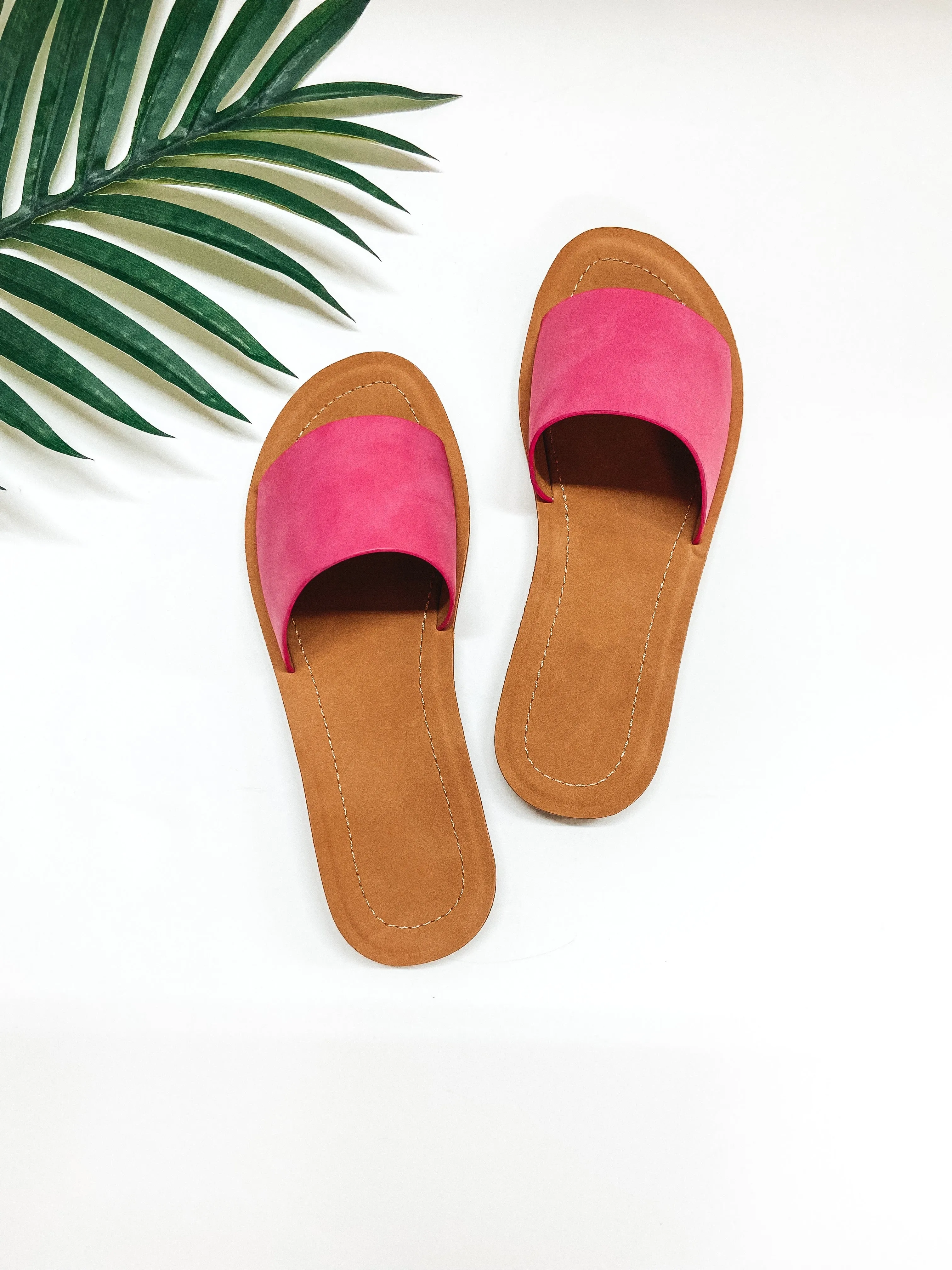 Passing By Single Strap Slide On Sandals in Fuchsia