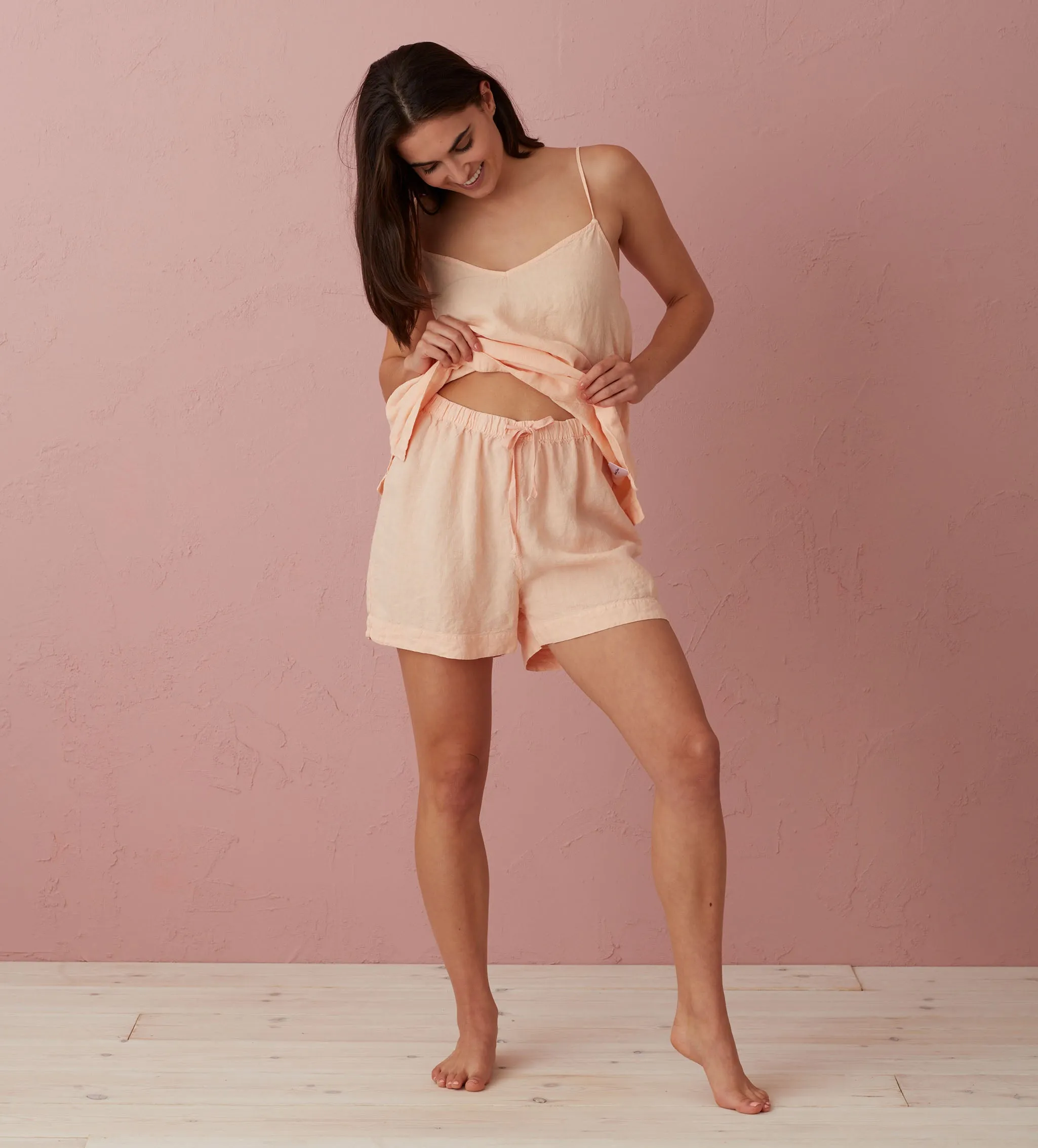 Peach Evie 100% Linen Shorts