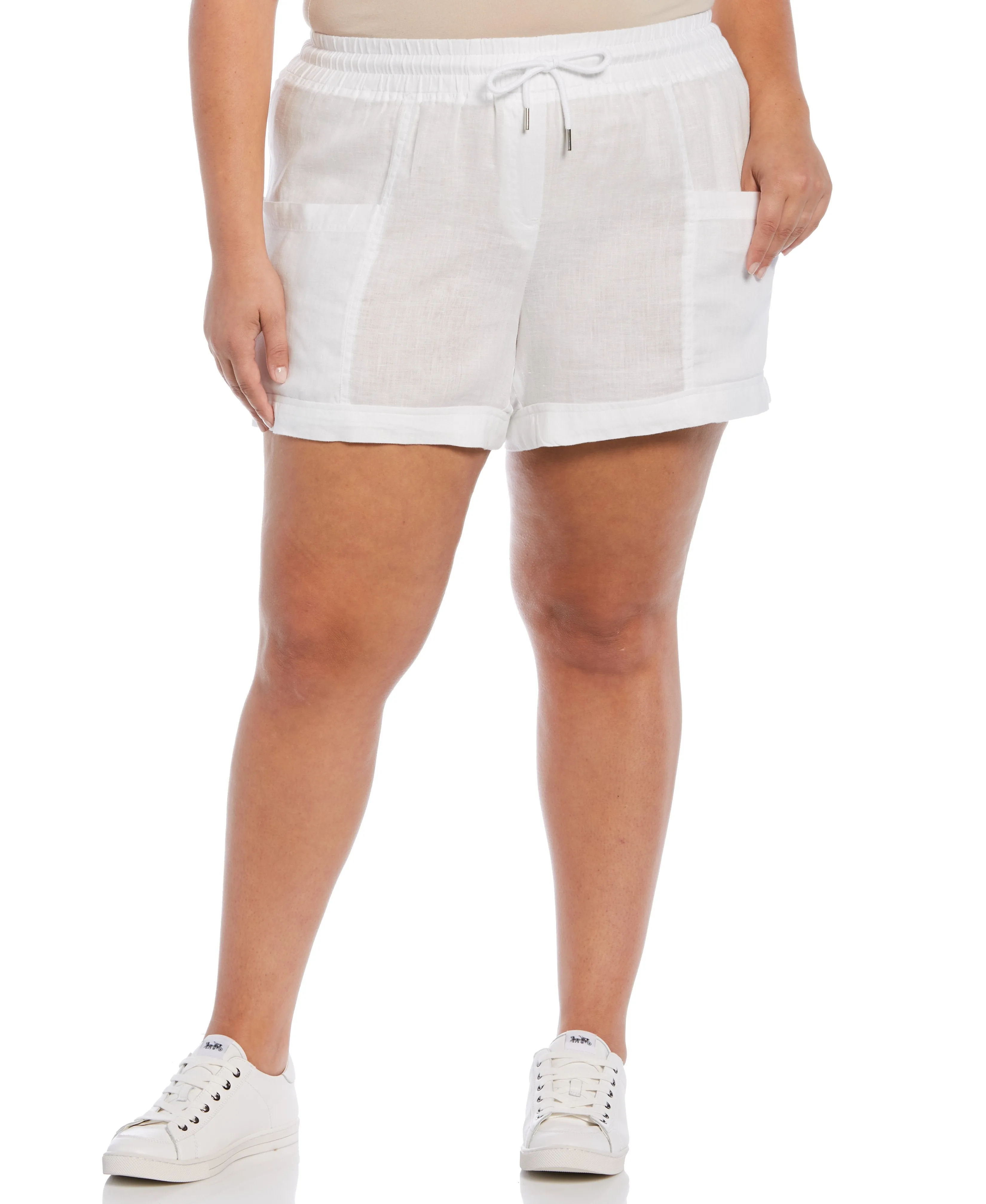 Plus Size Seamed Linen Drawstring Short