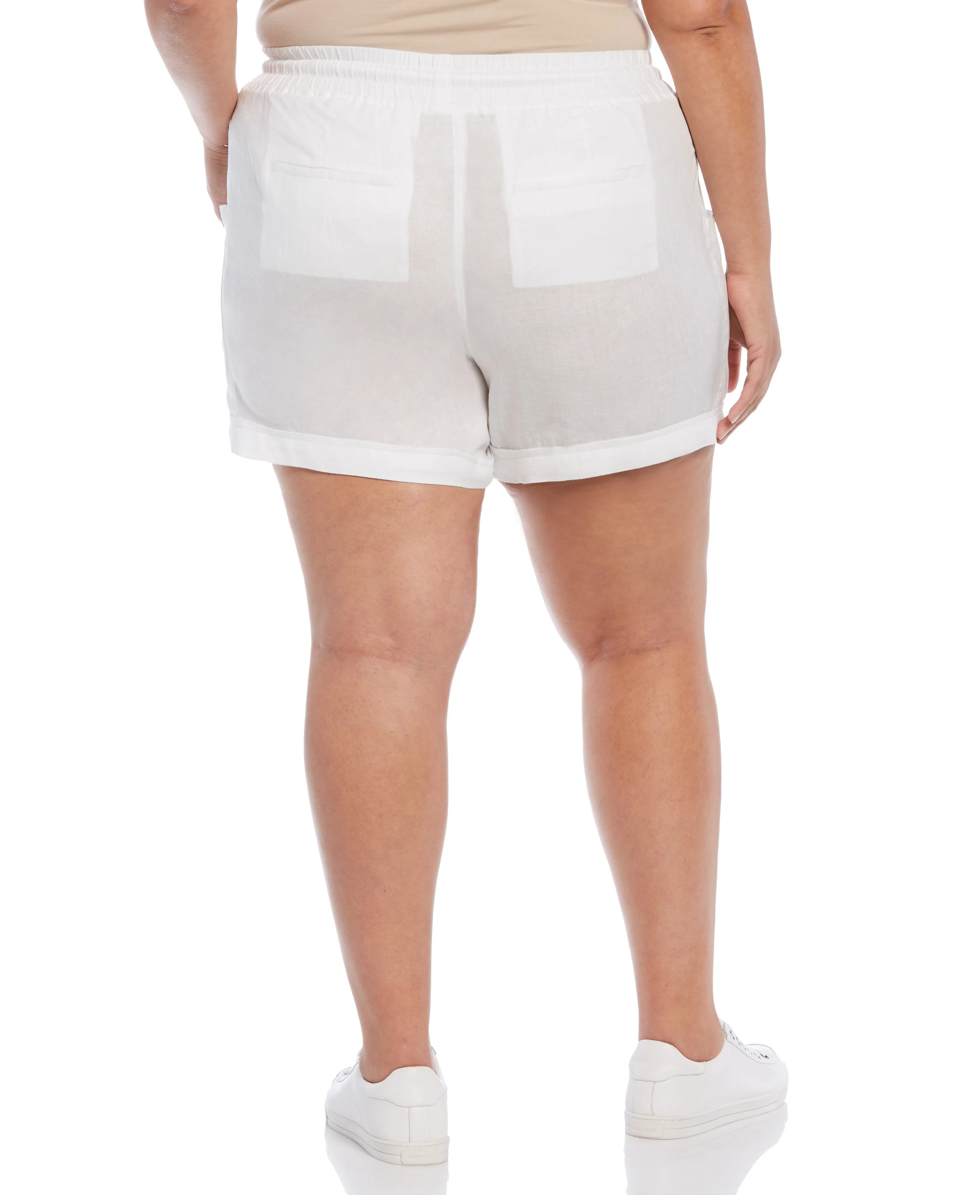 Plus Size Seamed Linen Drawstring Short