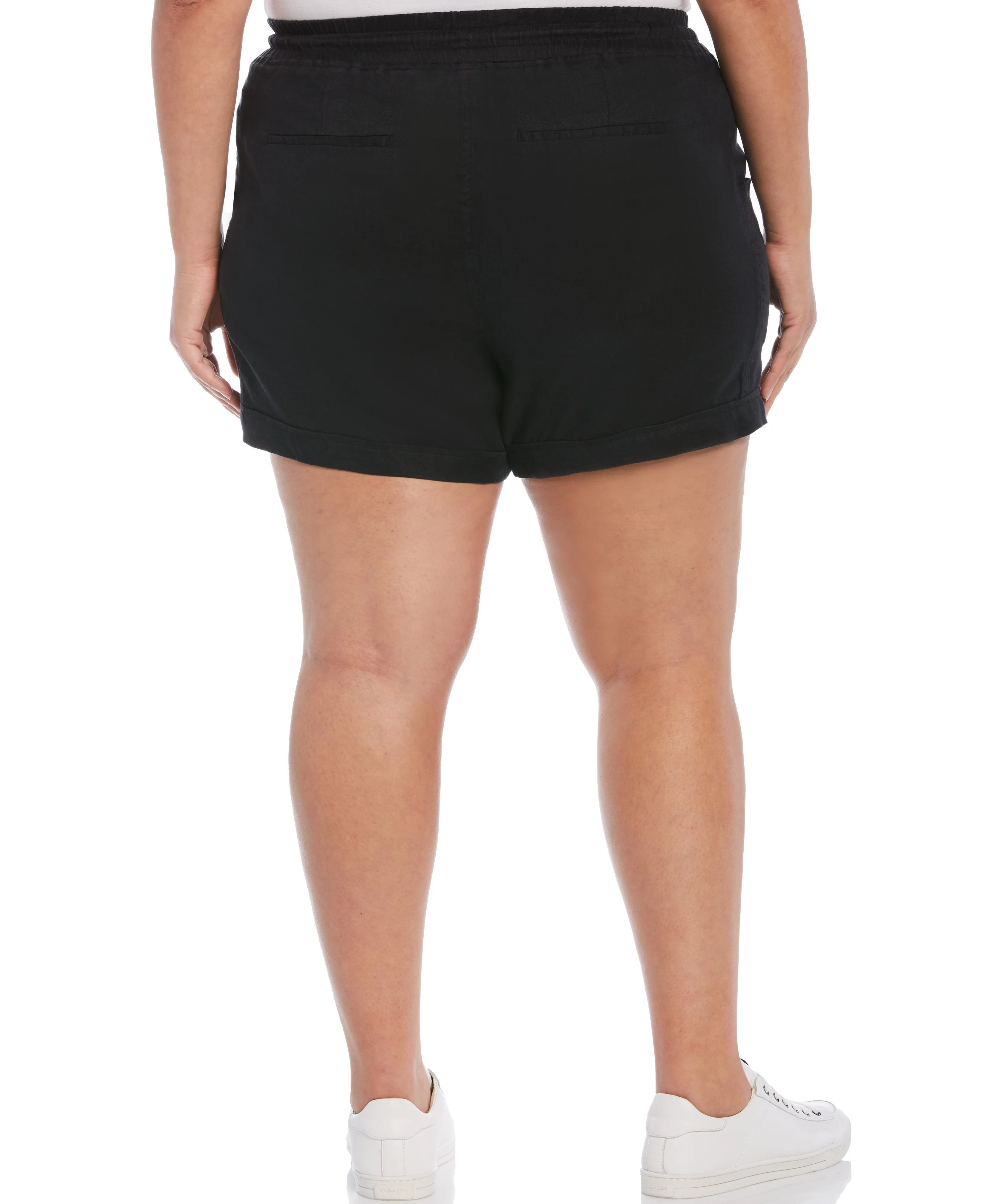 Plus Size Seamed Linen Drawstring Short