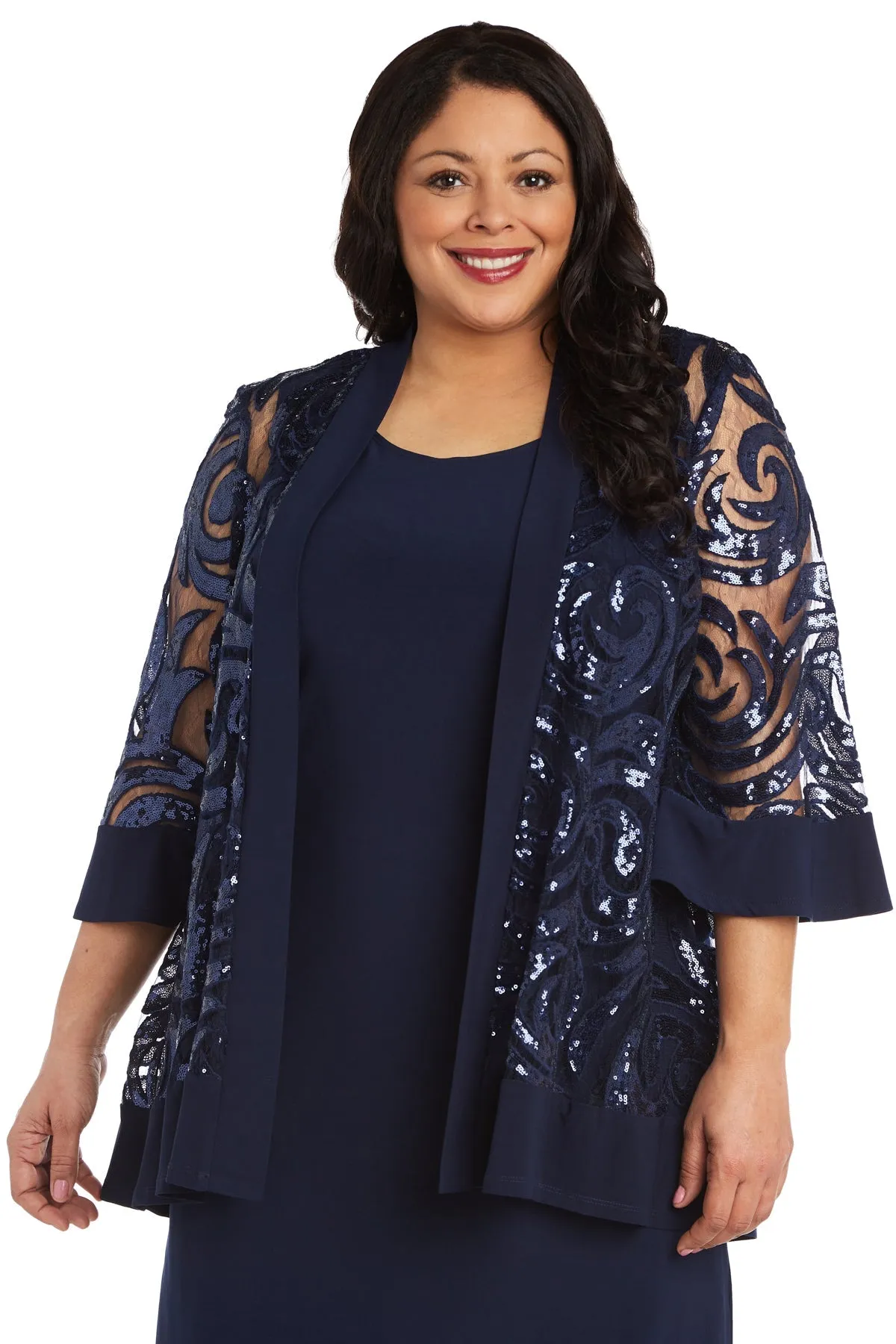 Plus Size Sparkling Sequin Two-Piece Jacket Dress & Necklace