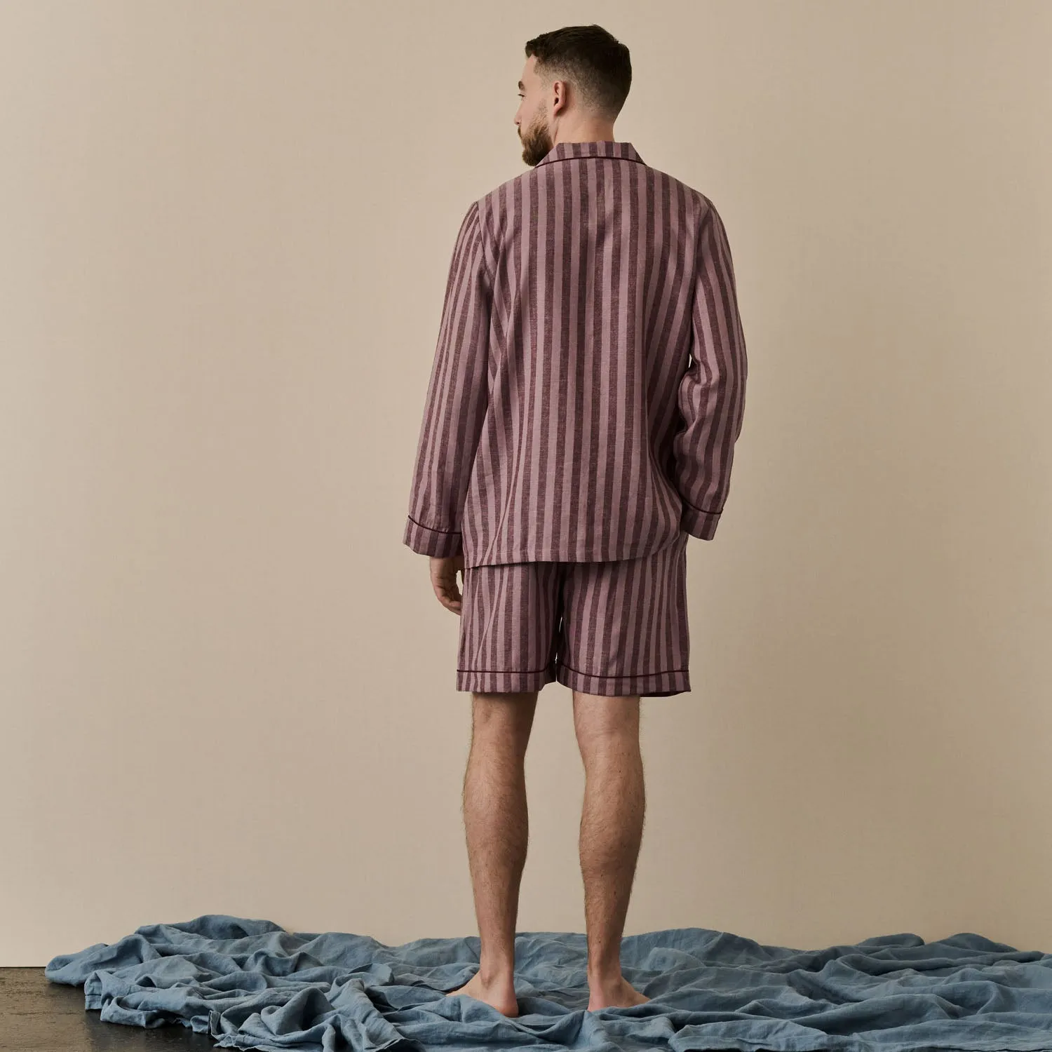 Port & Woodrose Striped Linen Men's PJ Short Set