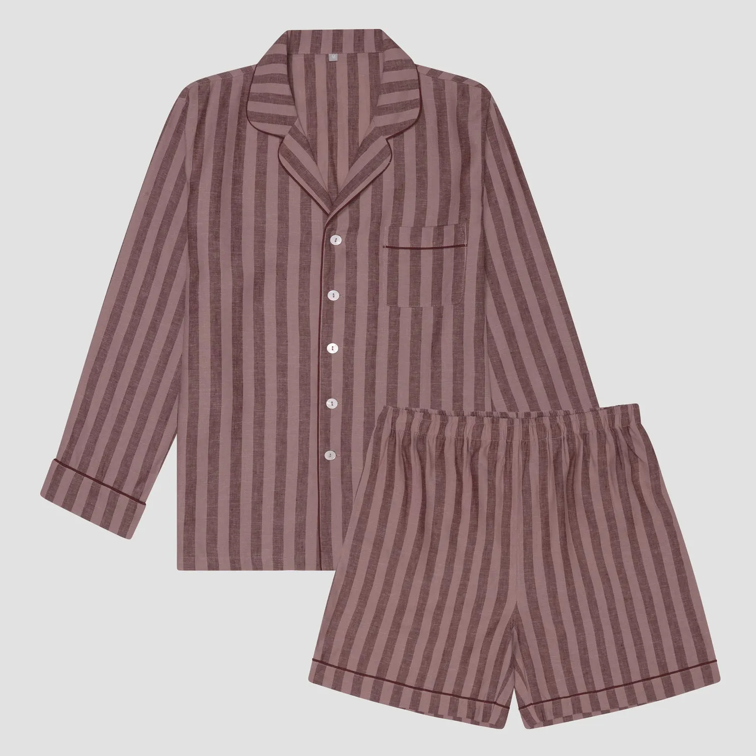 Port & Woodrose Striped Linen Men's PJ Short Set