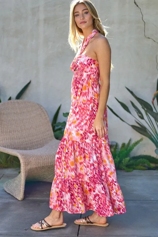 Printed Smocked Ruffle Maxi Dress