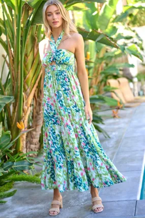 Printed Smocked Ruffle Maxi Dress