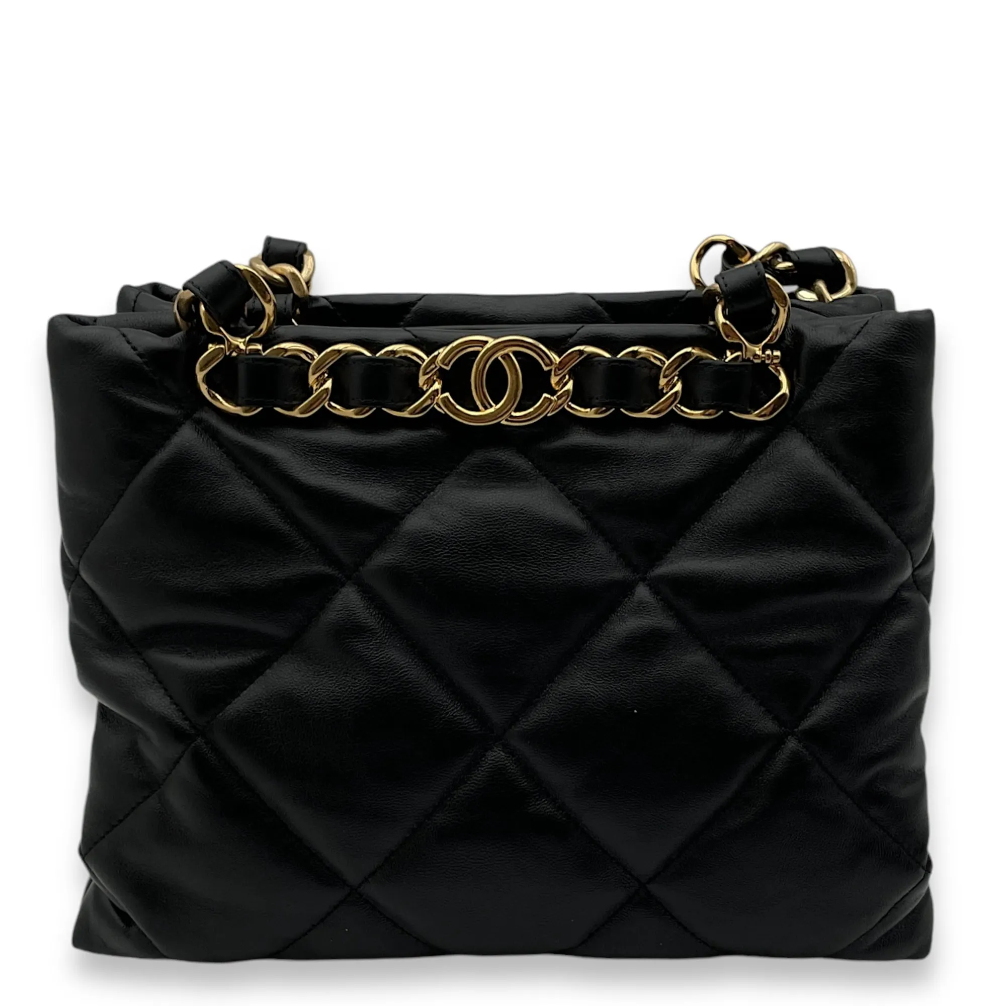 Quilted Shopping Small Black Tote Bag in Lambskin, Gold hardware