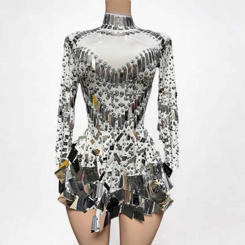 Radiant Gleam: Sequined Diamond A-Line Mini Dress