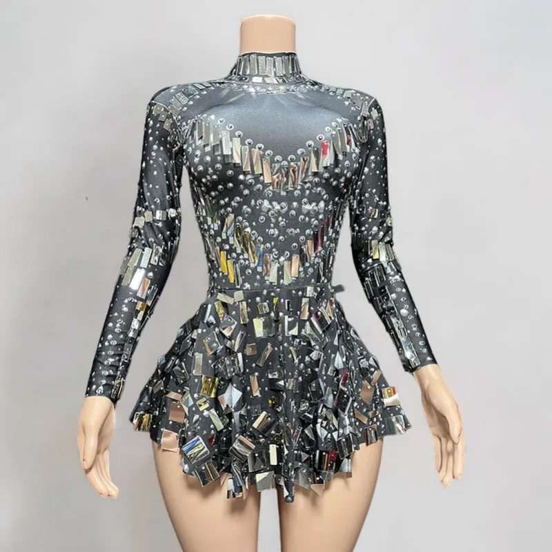 Radiant Gleam: Sequined Diamond A-Line Mini Dress