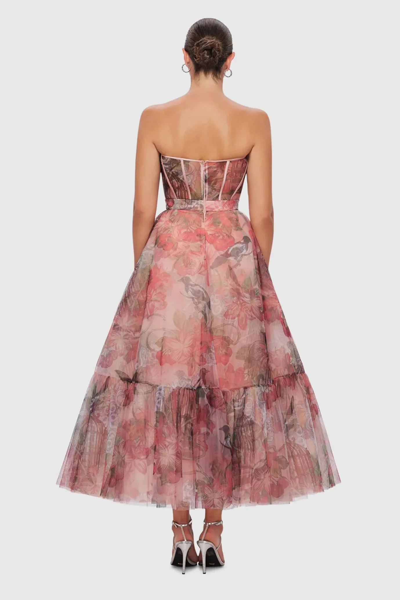 Rae Bustier Midi Dress Azalea Print in Fortune by Leo Lin