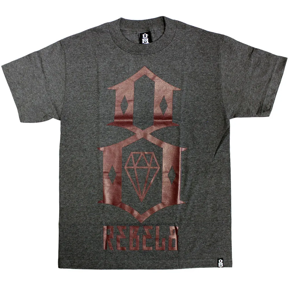 Rebel8 Logo T-shirt Heather Charcoal Burgundy