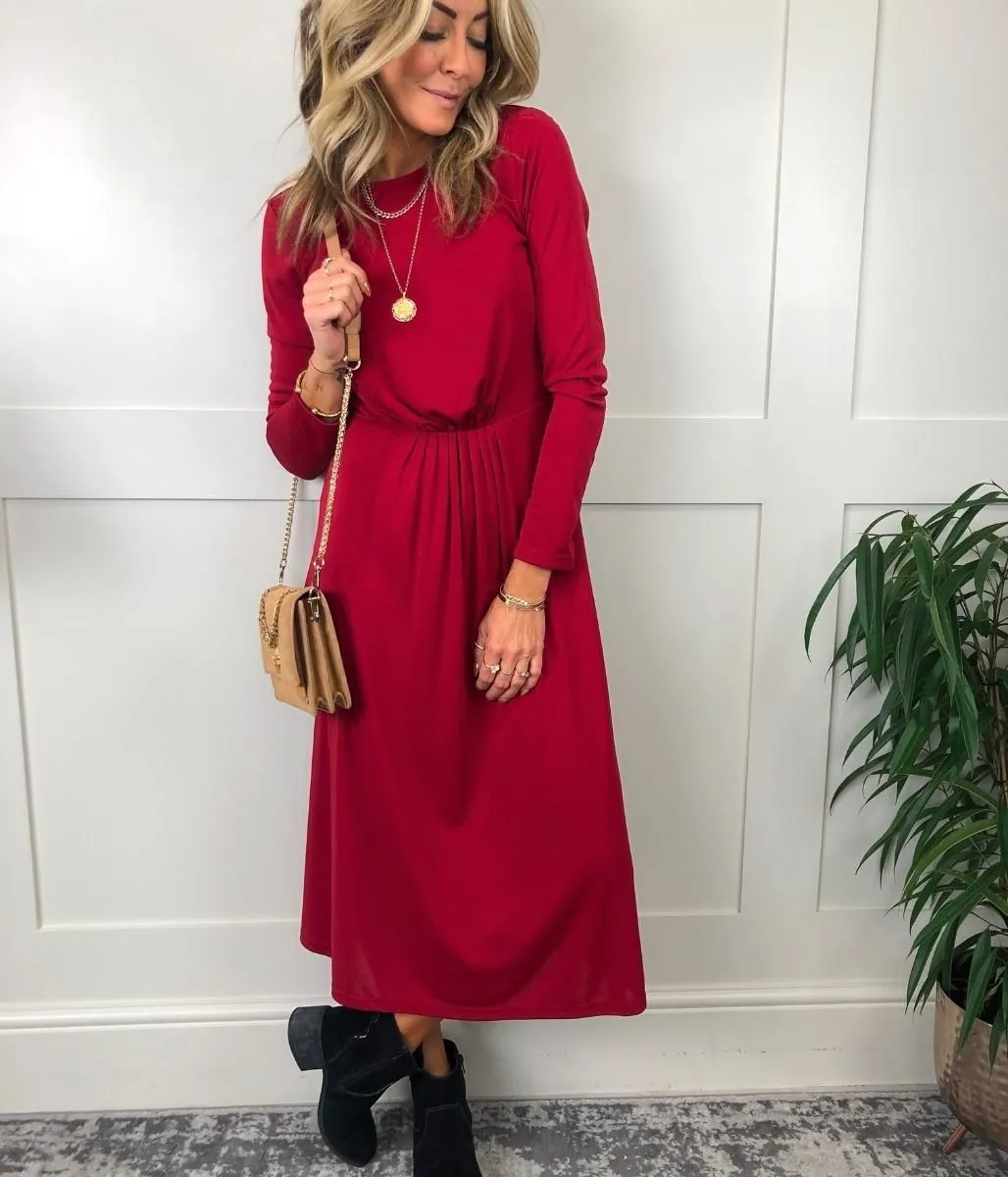 Red Pleat Delma Dress