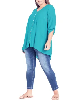 Rory Hi-Lo Button-Up Top | Turquoise