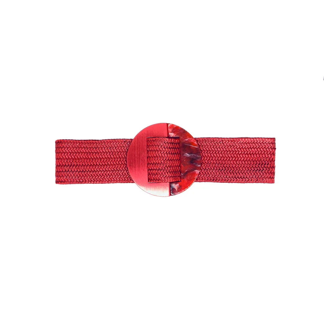 SAMPLE - Metallic & Marbled Buckle Stretch Belt - Red