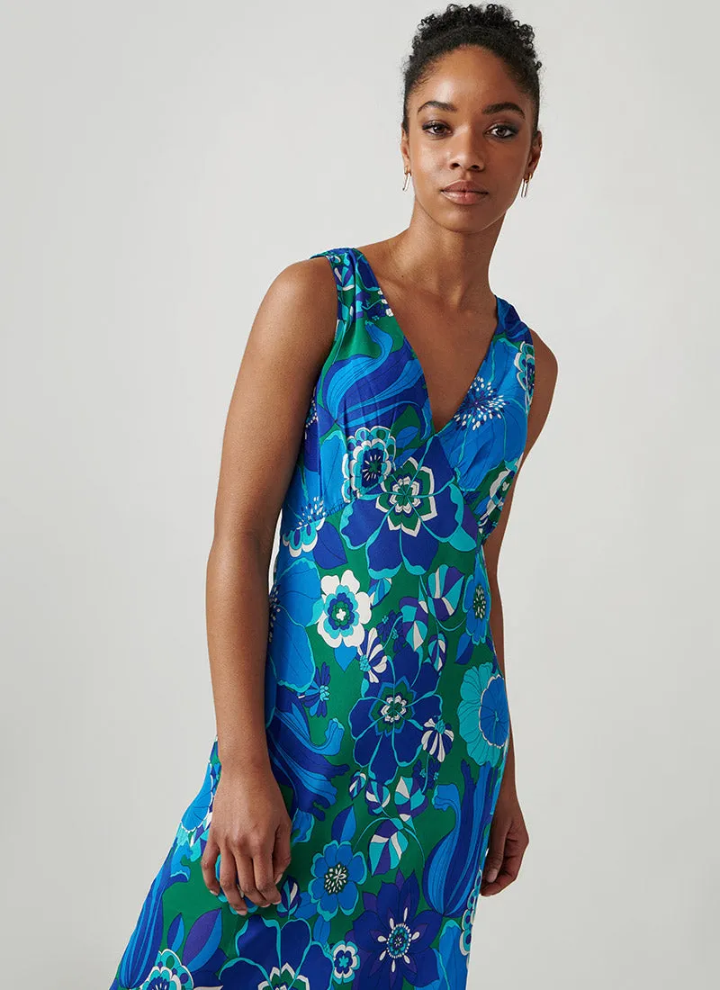 Sandrine Sleeveless Blue Print Midi Dress