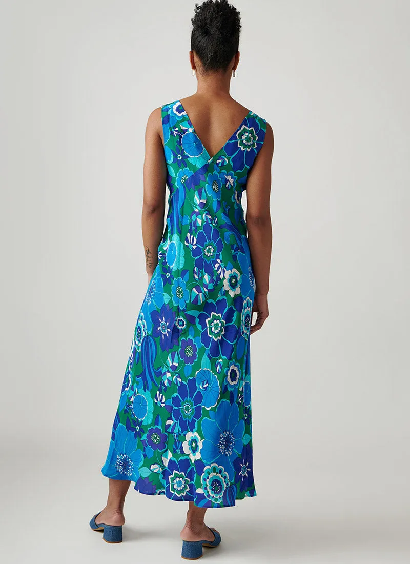 Sandrine Sleeveless Blue Print Midi Dress