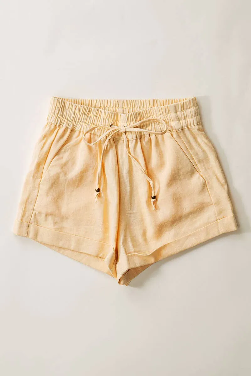 Shorts - Linen with tie waist - Butter Large