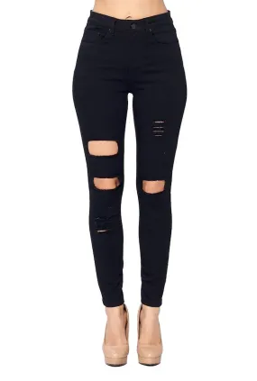 Solid High Rise Jean w Holes