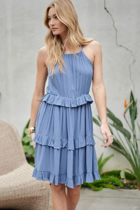 Solid Ruffle Sleeveless Mini Dress