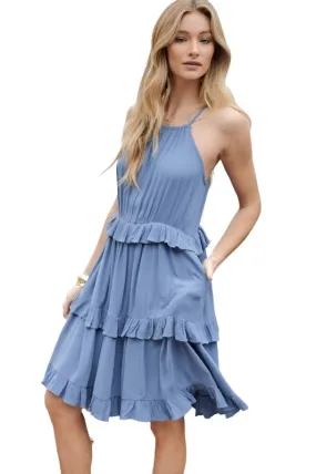 Solid Ruffle Sleeveless Mini Dress