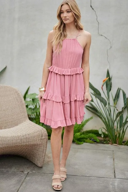 Solid Ruffle Sleeveless Mini Dress