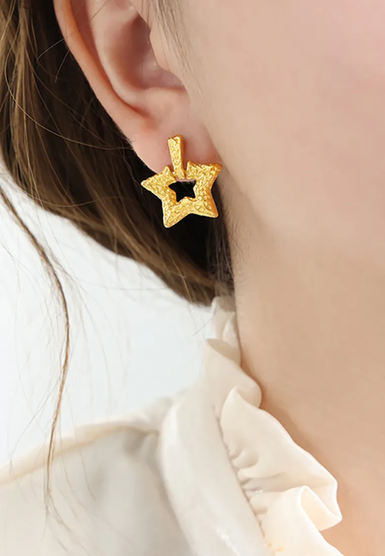 Stellar Lucky Star Stud Drop Earrings in Gold