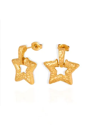 Stellar Lucky Star Stud Drop Earrings in Gold