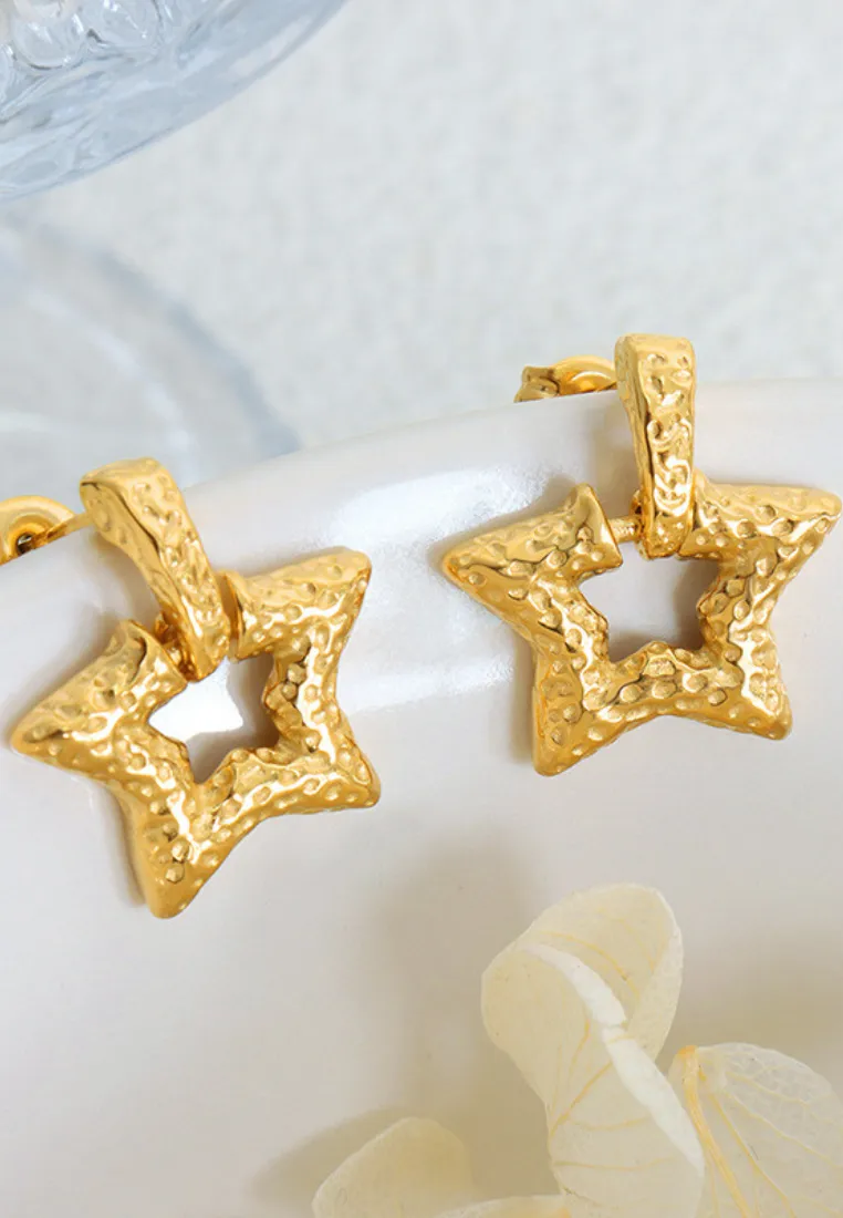 Stellar Lucky Star Stud Drop Earrings in Gold