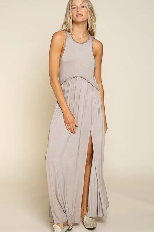 Stone Washed Side Slit Cut Out Maxi Dress by POL