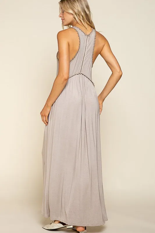 Stone Washed Side Slit Cut Out Maxi Dress by POL