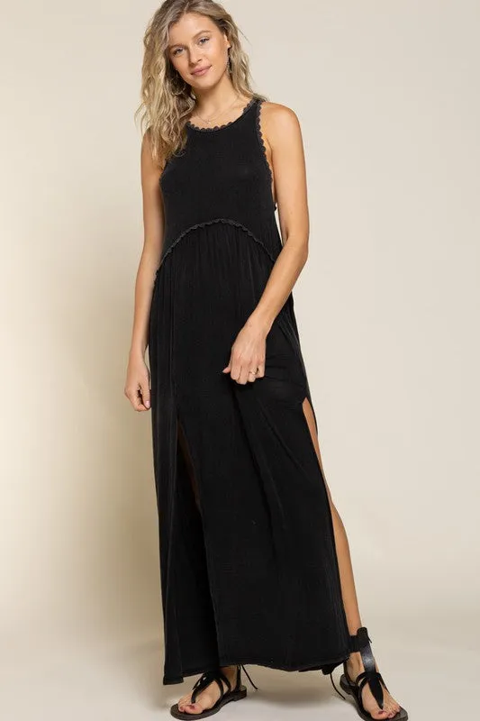 Stone Washed Side Slit Cut Out Maxi Dress by POL