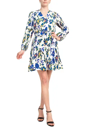 Taylor Floral Belted V-Neck Crepe Dress