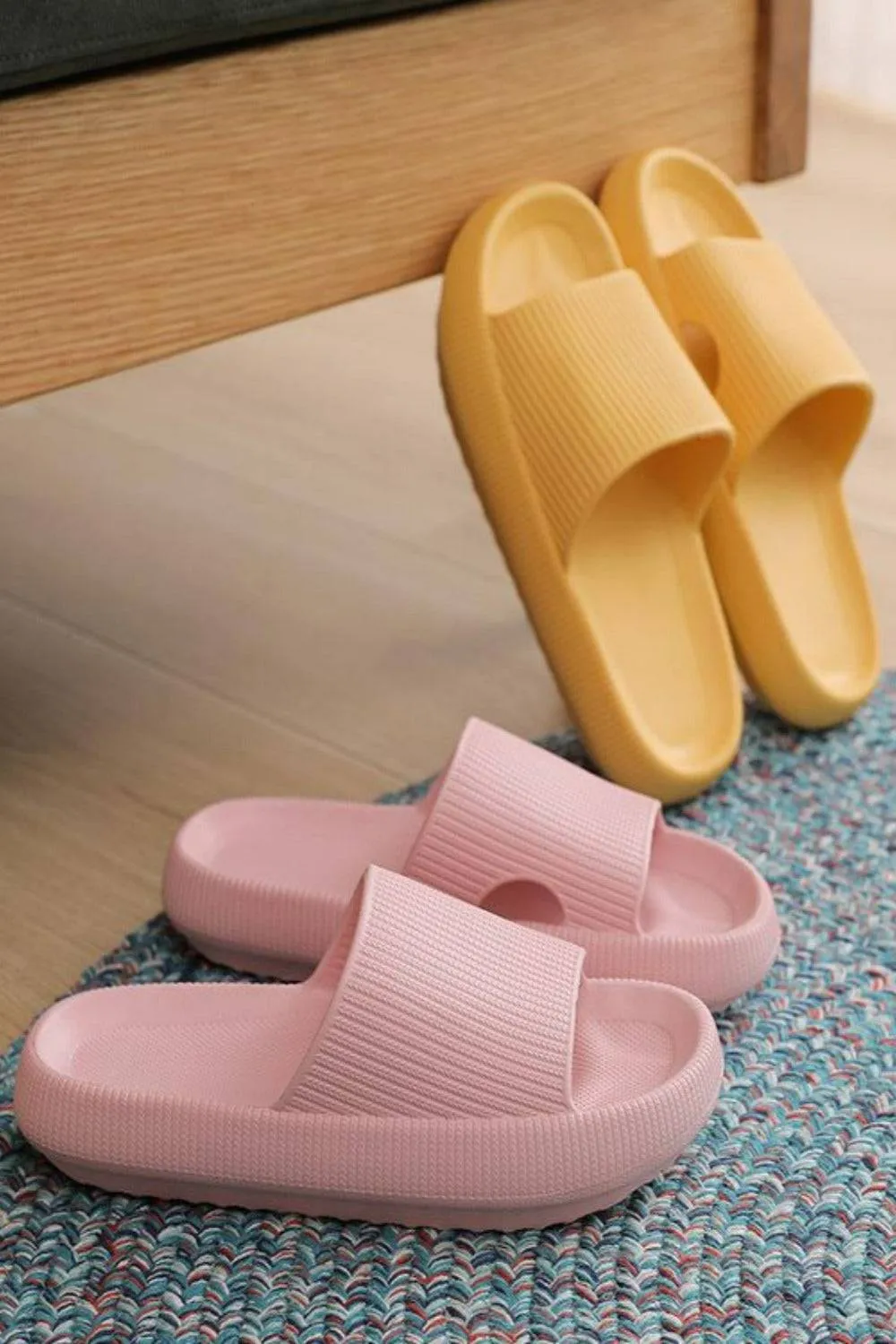 Thick Platform Comfy Yellow Rubber Slide Sandals