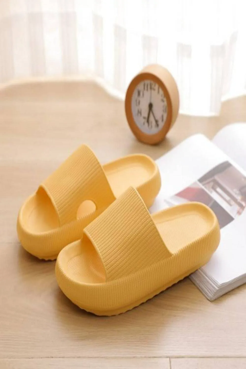 Thick Platform Comfy Yellow Rubber Slide Sandals