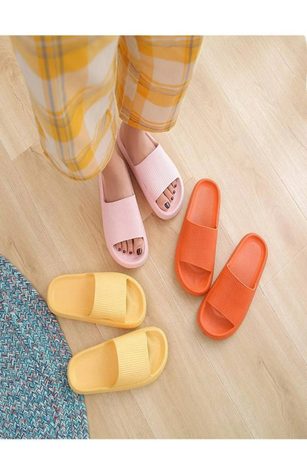 Thick Platform Comfy Yellow Rubber Slide Sandals