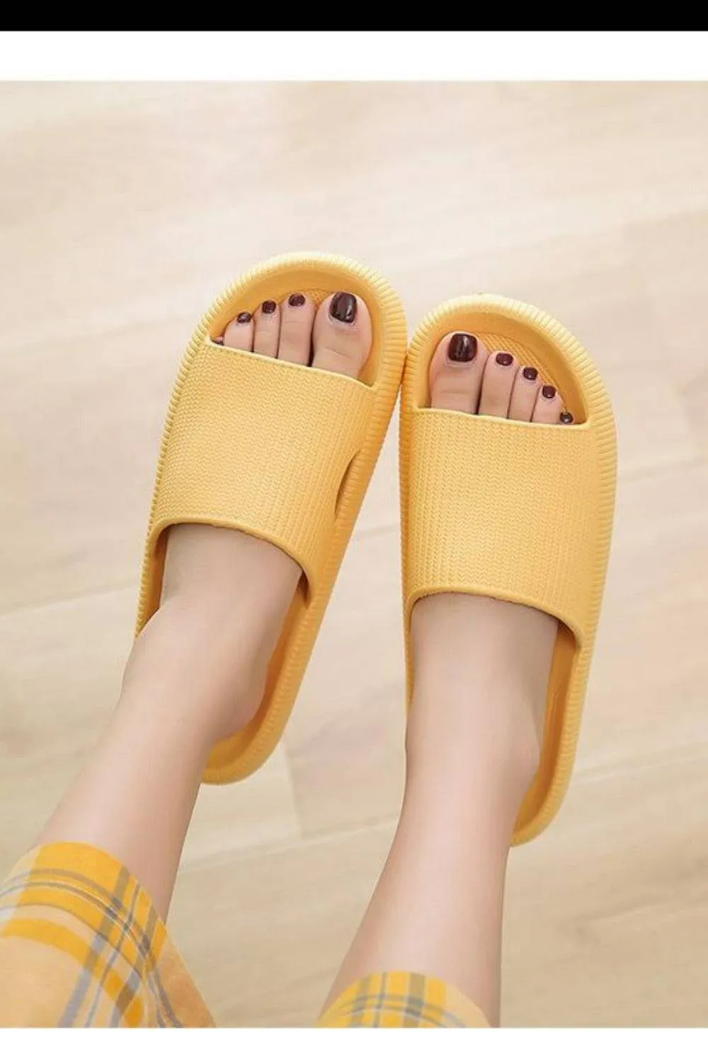 Thick Platform Comfy Yellow Rubber Slide Sandals