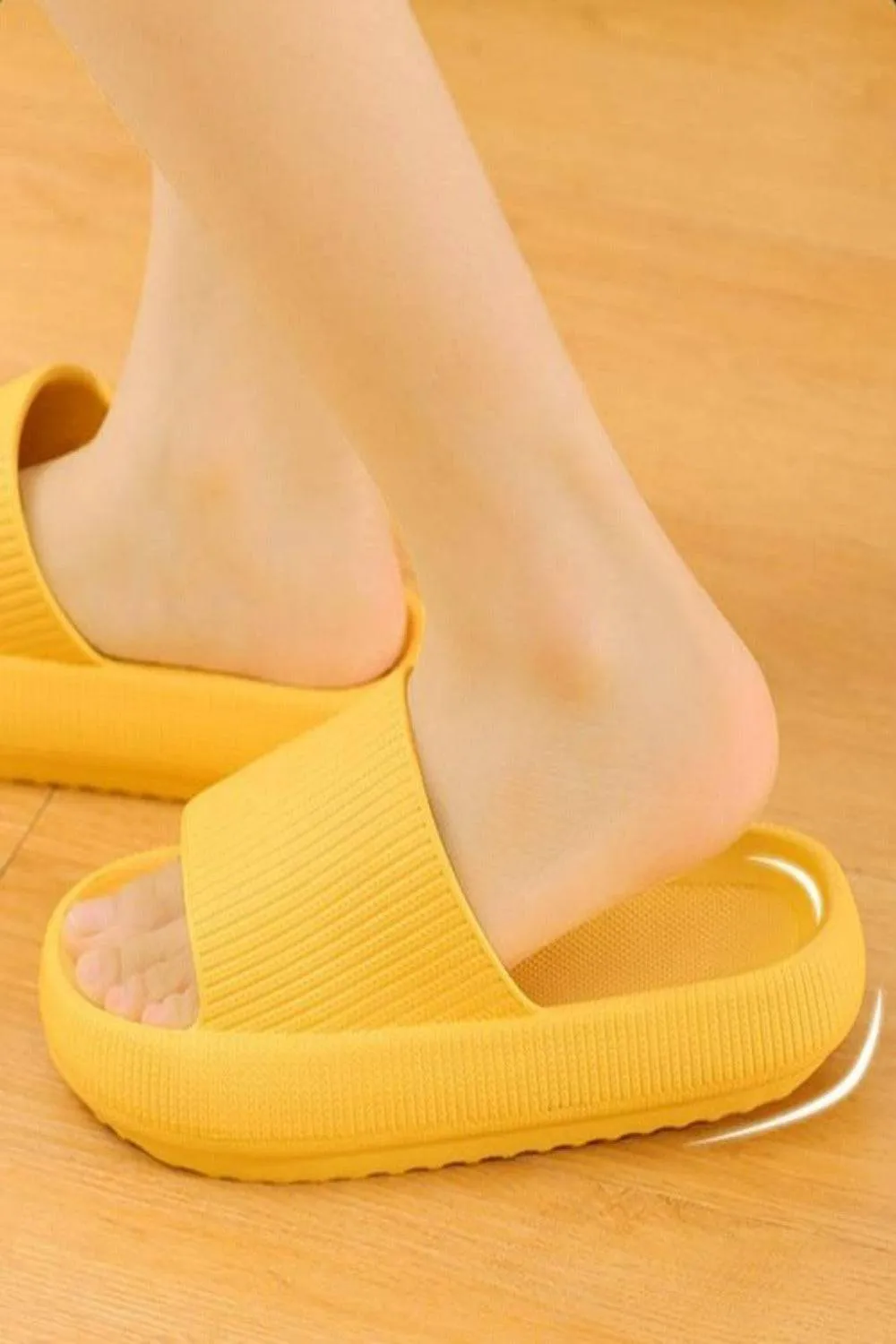 Thick Platform Comfy Yellow Rubber Slide Sandals